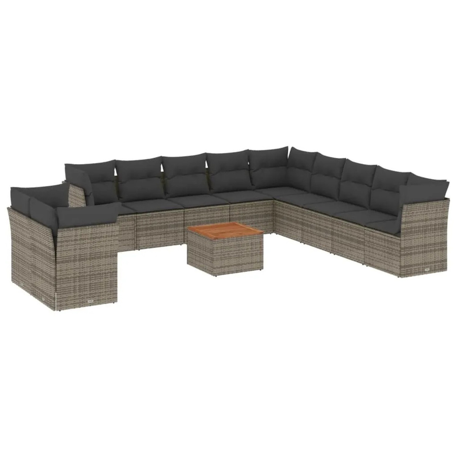 vidaXL 12-tlg. Garten-Sofagarnitur aus Polyrattan in Grau mit L-Form, Ecksofas und Mittelsofas mit Stauraum sowie Gartentisch und Polsterkissen - Bild 2