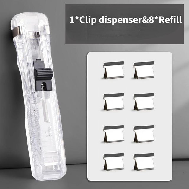 Chenxiaogang Metallclip-Push-Clipper-Set zur Papierfixierung in Transparent mit 1 Clip-Dispenser und 8 Refills - Bild 1