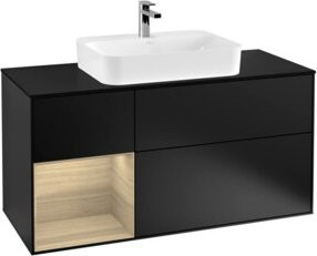 V&B Finion Waschtischunterschrank mit LED-Beleuchtung und Regalelement, Schwarz Lackiert, Breite: 120 cm - Bild 1