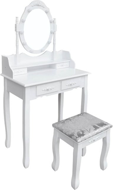 Schminktisch Aileenstore in Weiß mit Spiegel, LED-Beleuchtung, Hocker und Schubladen aus lackiertem MDF-Holz - Bild 1