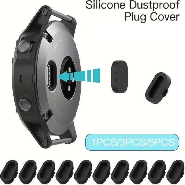 3 Stück Staubschutzkappen für Garmin Ladeanschlüsse in Schwarz für Fenix 5 5S 5X 6 6S 6X 7 7S 7X Venu Vivoactive 4 3 Vivomove 3 - Bild 1
