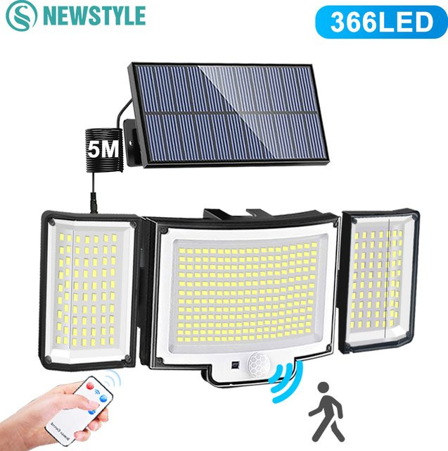 Solar Außenleuchte mit 366 LED und Bewegungsmelder, IP65 wasserdichtes Wandlicht für den Garten - Bild 1