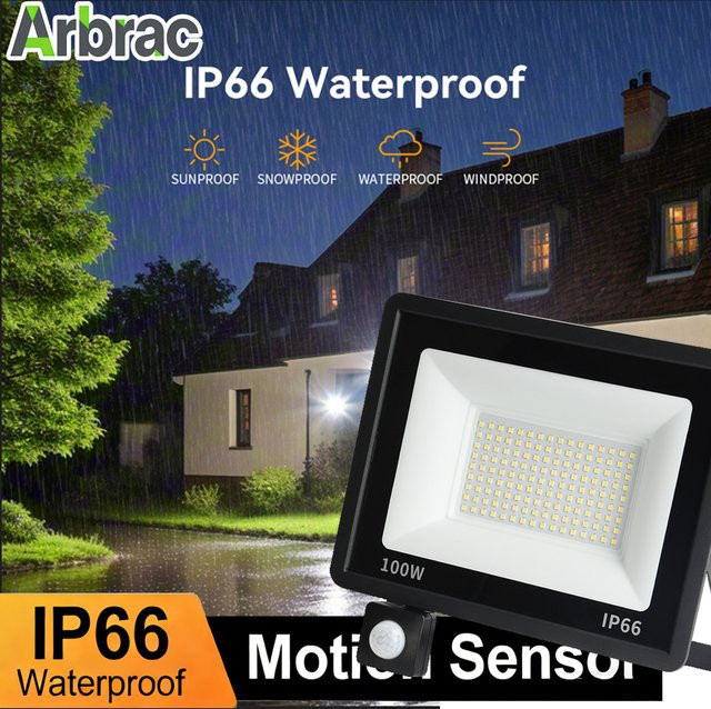 Arbrac LED Flutlicht mit PIR Bewegungsmelder, IP66 wasserdichter Außenwandstrahler in Schwarz, warmweißes Licht für den Garten - Bild 1