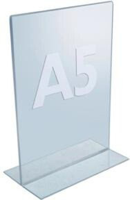 Tischaufsteller für DIN A5 aus transparentem Acryl mit T-Ständer - Bild 1
