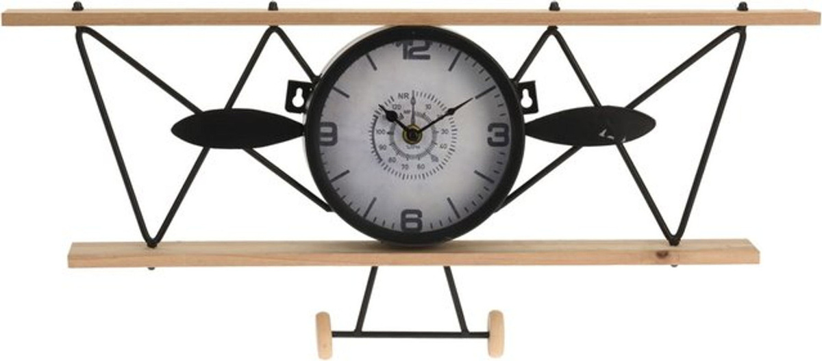 HTI-Living Wanduhr Flugzeug in Schwarz aus Metall und Holz im Industrial Design - Bild 1