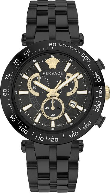 Versace Chronograph Herrenuhr, Quarz, Edelstahl, 46 mm, Schwarz, 5 ATM - Bild 1