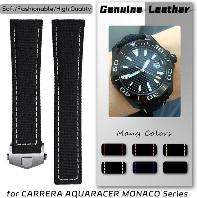 Uhrenarmband Nylon-Canvas, Kalbsleder, Schwarz, Unisex - Bild 1