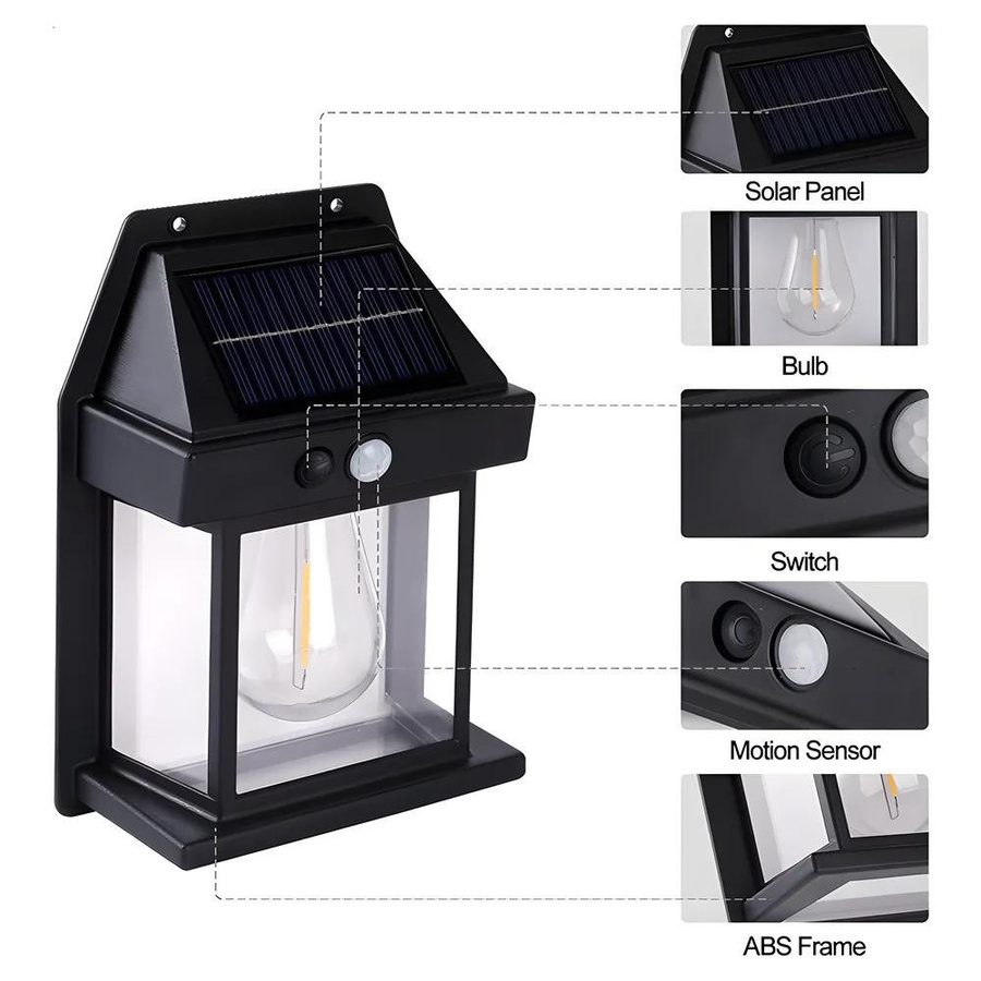 Meiteai-Home LED Solar Wandleuchte mit Bewegungssensor, Wasserdichte Außenleuchte IP65 für Garten und Haus, Warmweißes Nachtlicht in Schwarz - Bild 8