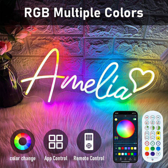 ZHAOPAILAO NEON Personalisierte RGB LED Neon Schild, Dimmbar, Mehrfarbig, Dekoration für Schlafzimmer und Hochzeit - Bild 1