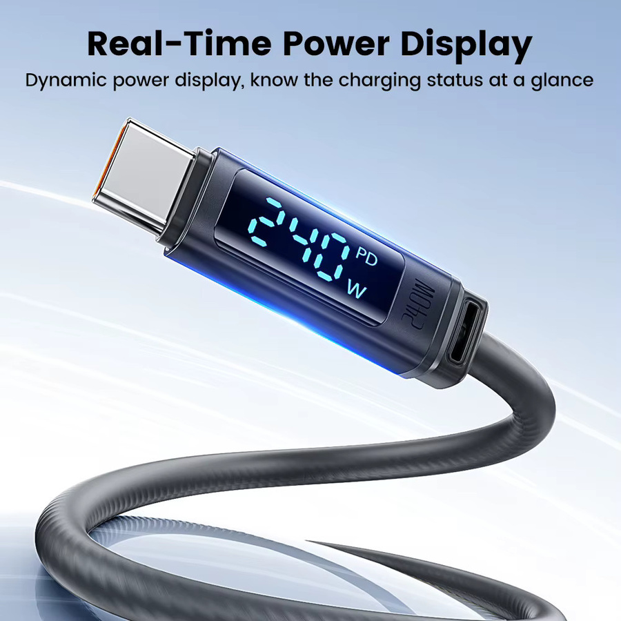 Toocki USB-C Silikon-Datenkabel mit digitalem Display, 240W PD 3.1 Schnellladung, Schwarz - Bild 3