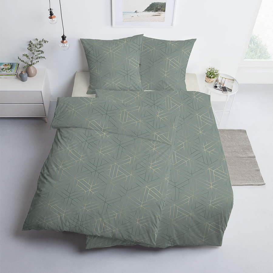 Estella Mako-Satin Bettwäsche Luan mint uni mit Waben-Rautenmuster, B/H: 135 x 200 cm und 80 x 80 cm - Bild 1