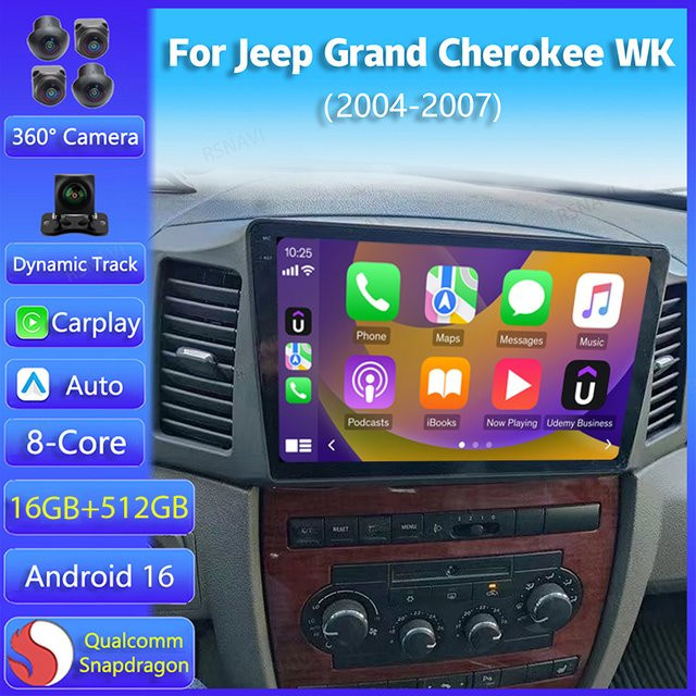 RSNAVI Android 16 Multimedia Auto-Radio mit Carplay und Navigationssystem für Jeep Grand Cherokee WK (2004-2007), Farbe: Schwarz, mit WIFI und 4G Unterstützung - Bild 1