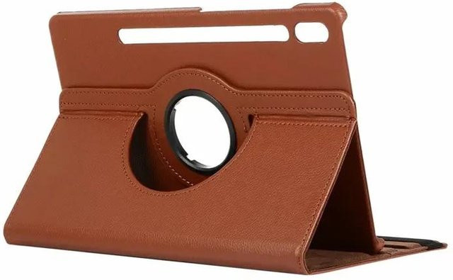Samsung Galaxy Tab S10 FE Plus Hülle mit 360 Grad drehbarem Ständer aus PU-Leder in Braun - Bild 1