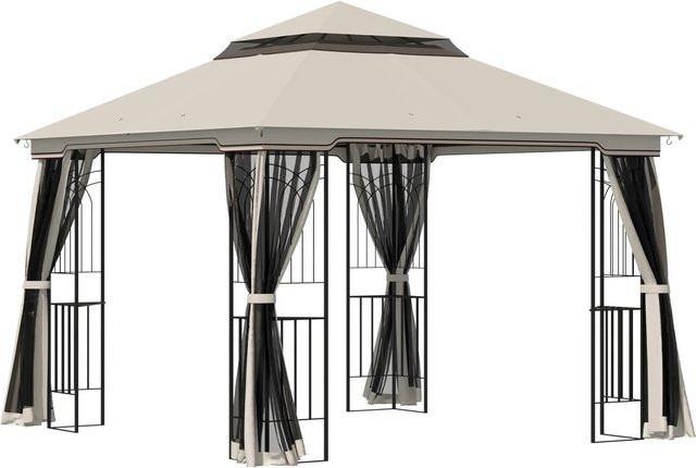 Outsunny Gartenpavillon mit Doppeldach aus Metall und Polyester in Beige, B/T/H: 299 x 299 x 274 cm - Bild 1