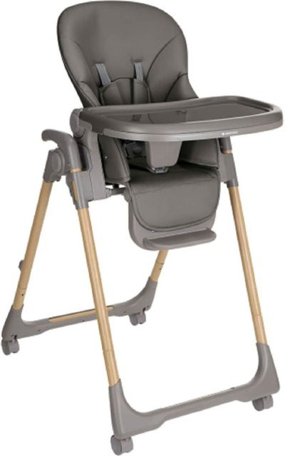 Kikkaboo Kinderhochstuhl Olive mit Rädern und Bremse, klappbar und höhenverstellbar, Farbe: Grau/Olive - Bild 1