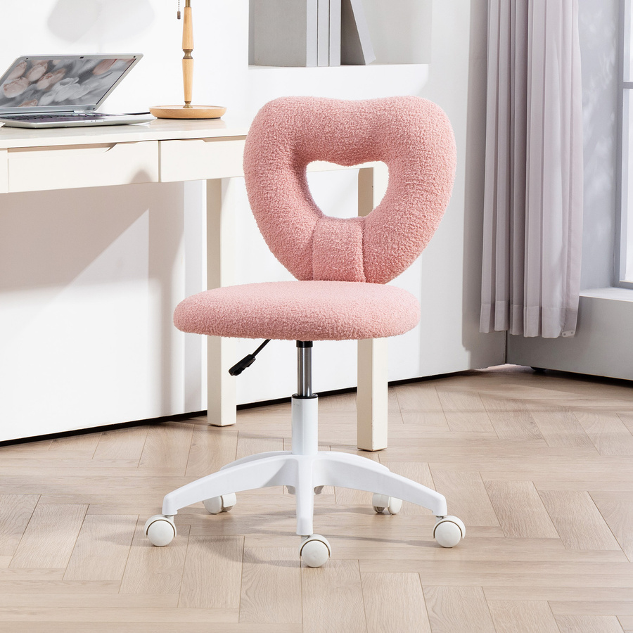 HOMCOM Schreibtischstuhl in Rosa mit herzförmiger Rückenlehne aus Teddy-Fleece, drehbarer Bürostuhl ohne Armlehnen für Homeoffice und Schminktisch - Bild 2