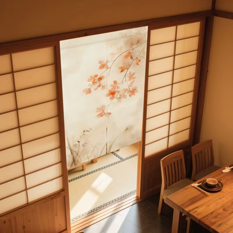 VIKAMA Wandteppich mit japanischen Ahornblättern und Libellen im Naturholz-Stil - Bild 3