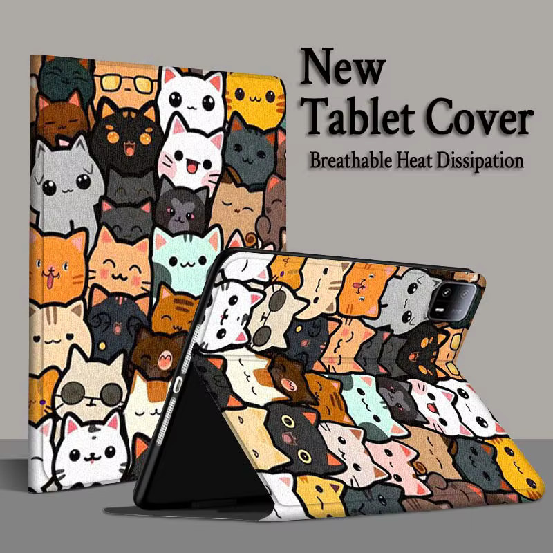 Xiaomi Tablet Hülle mit Cartoon Katze und Blumen für Redmi Pad 5 6 6s 7 7s SE Pro Plus Max 11 12,4 Zoll Multicolor - Bild 3