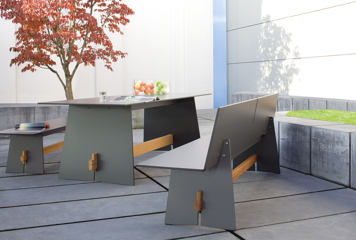 Conmoto Tension Bank mit Rückenlehne für den Garten in Anthrazit und Schwarz aus HPL und Edelstahl matt - Bild 3