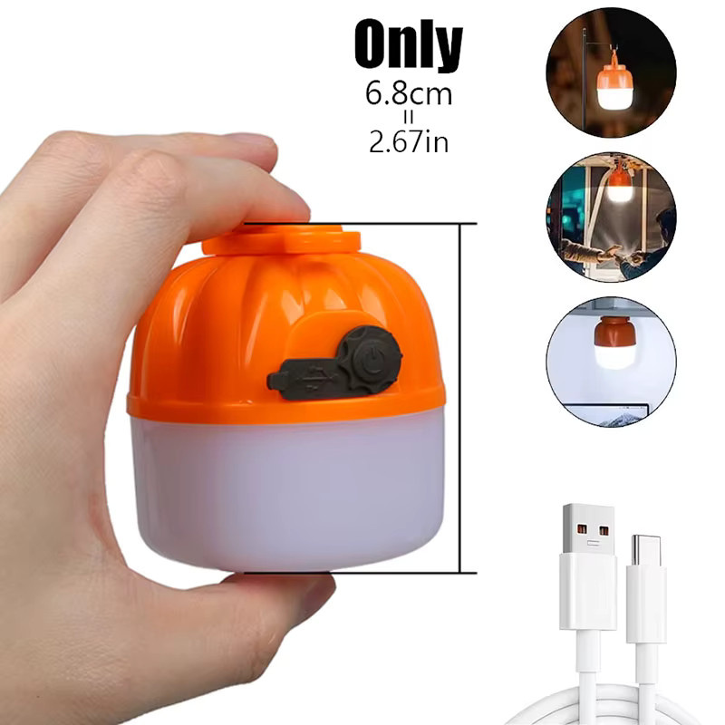 NEWBIRTH Mini-LED-Camping-Kürbislicht in Orange, wiederaufladbare tragbare Zeltleuchte mit Haken und 4 Modi, omnidirektionales Notfall-Flutlicht mit USB-C Anschluss - Bild 3