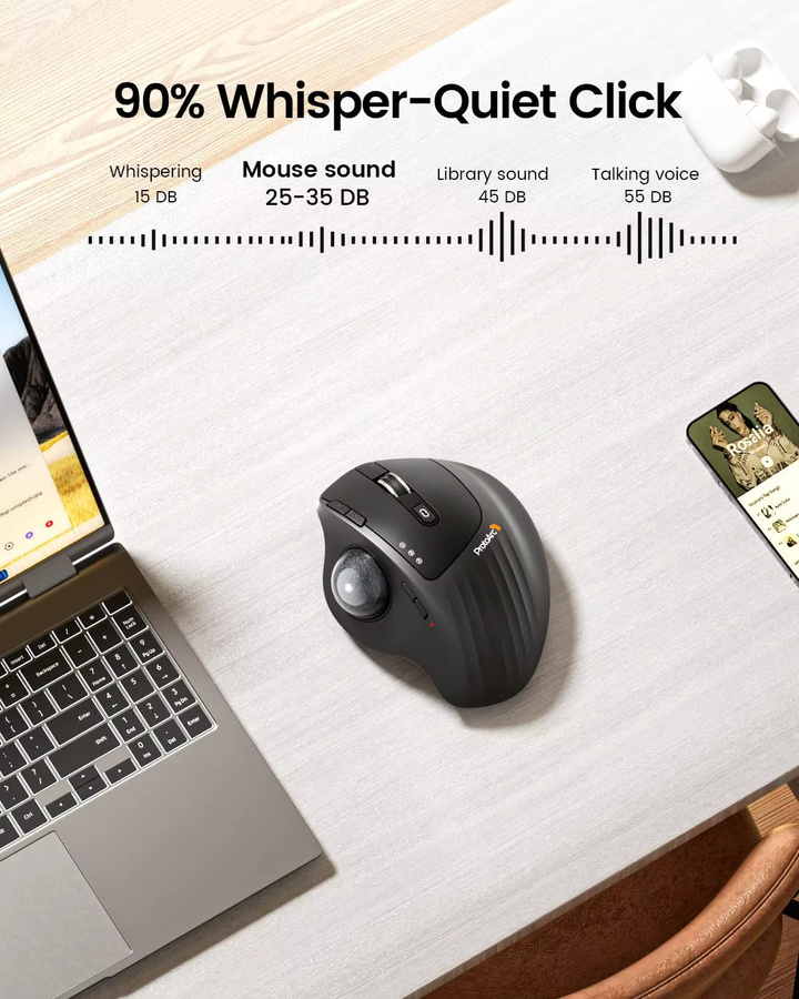ProtoArc EM01 NL Kabellose Ergonomische Trackball-Maus mit Bluetooth, Schwarz - Bild 4
