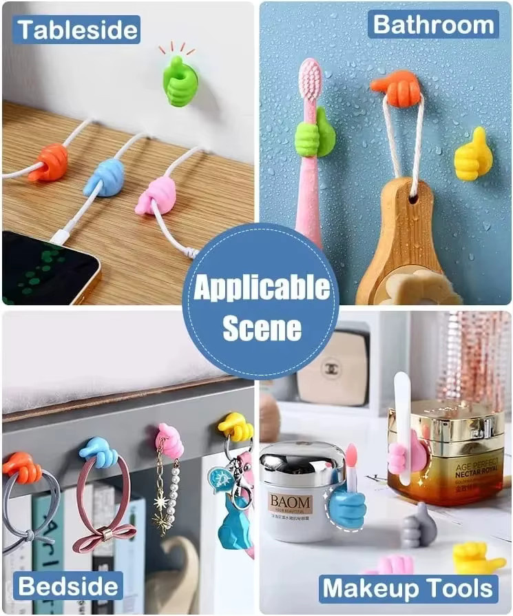 Silikon Daumen Wandhaken zur Kabelorganisation und als USB-C Organizer Clips in Weiß und Multicolour für Küche, Badezimmer und Haushalt - Bild 2