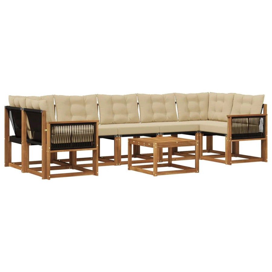 vidaXL Outdoor-Sofagarnitur L-Form aus Akazienholz mit 8 Kissen in Natur und Beige - Bild 2