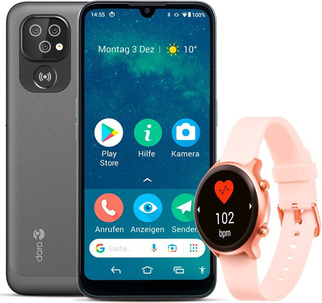 Doro Smartphone 8100 mit Android und Watch in Pink und Multicolour mit 6,1 Zoll Display und 32 GB Speicher - Bild 1