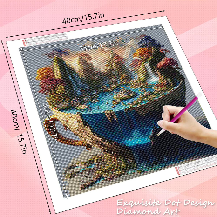 HUACAN Diamond Painting Set Berglandschaft mit Baum-Motiv in Multicolour als abstrakte Mosaik-Kunst mit runden Steinen - Bild 2