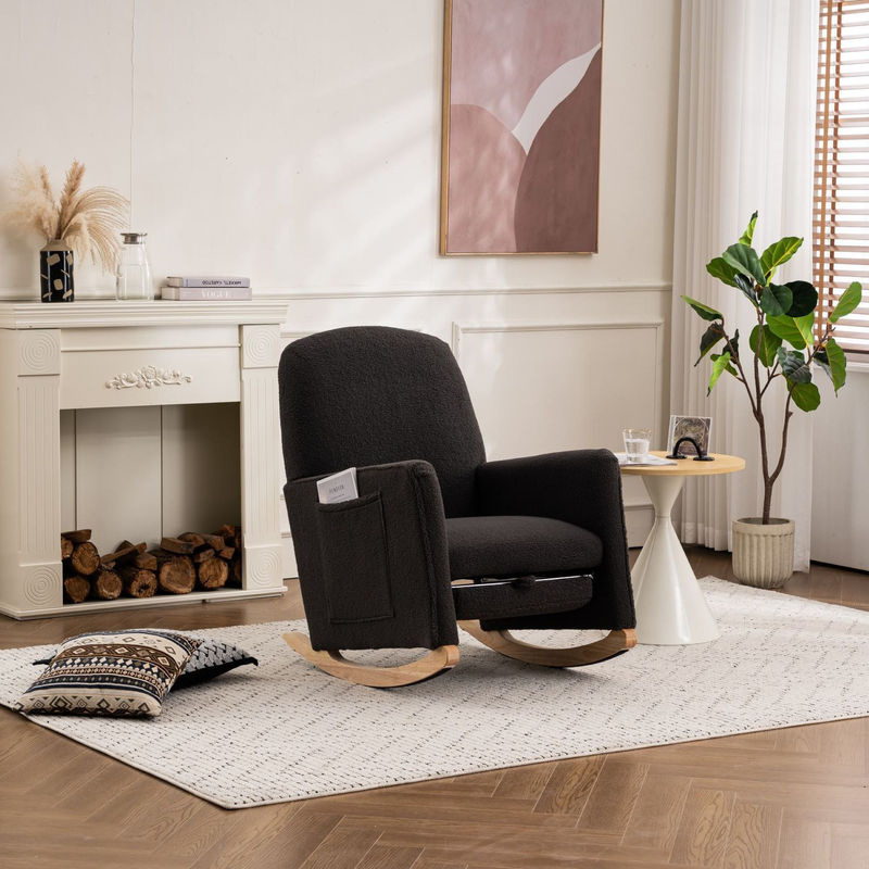 Aosom Schaukelstuhl mit Hocker aus Teddy-Stoff in Dunkelgrau mit hoher Rückenlehne und Holzrahmen B/T/H: 67 x 67 x 127 cm - Bild 2
