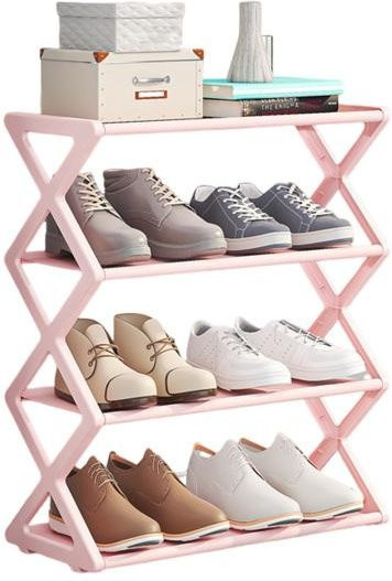Zhouyuhaoh Schuhregal mit 4 Ebenen in Rosa, freistehender Schuh-Organizer aus Kunststoff für Flur, Schlafzimmer und Wohnzimmer - Bild 1