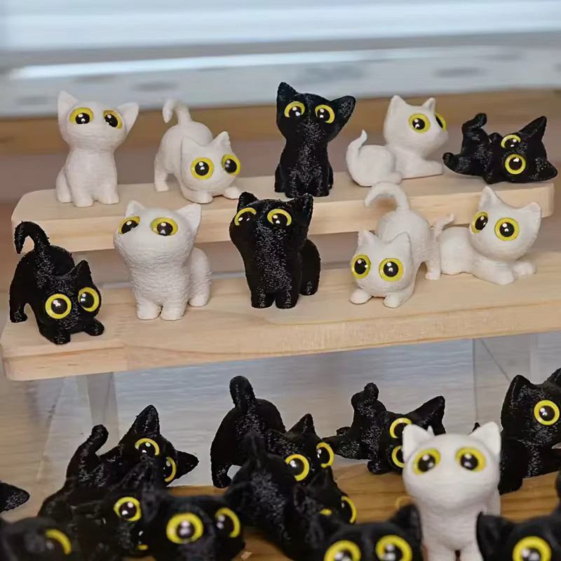 5er-Set Syxing Katzen-Dekofiguren in Weiß, 3D-gedruckte Mini-Katzen-Statuen aus Kunststoff für Desktop und Wohnzimmer - Bild 3