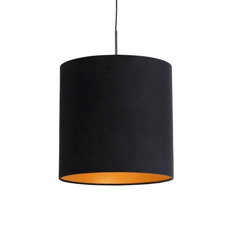 QAZQA Hängelampe mit Samtschirm in Schwarz und Gold, Durchmesser: 40 cm, dimmbar, E27 - Bild 2