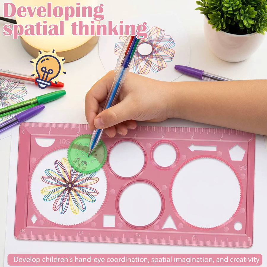 Spirograph Geometrisches Zeichenlineal aus Kunststoff in Blau und Rosa/Pink - Bild 2