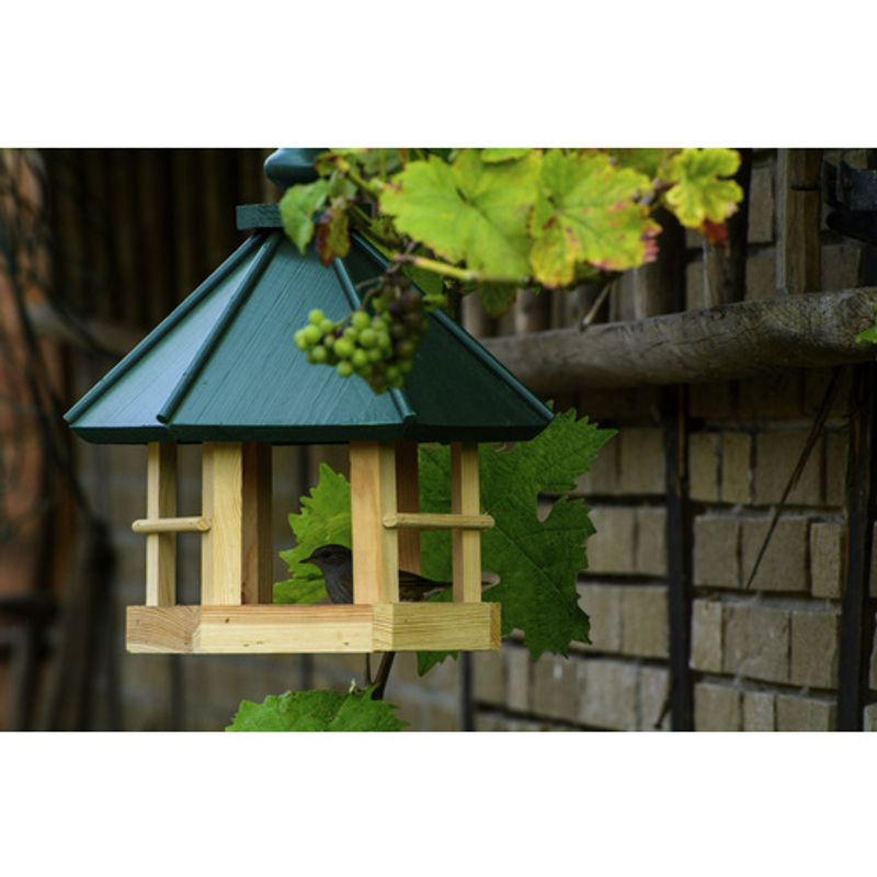 Klassisches 6-eckiges Vogelhaus aus Kiefernholz zum Aufhängen mit Kordel, Grün - Bild 4