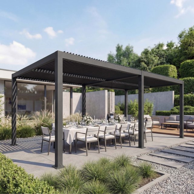 MCW Lamellen-Pavillon Pergola L46 aus Aluminium in Anthrazit, B/T: 600 x 300 cm, Höhe: 220 cm - Bild 1