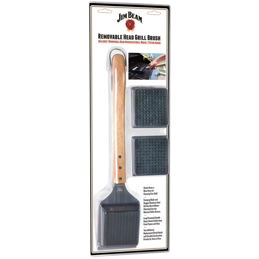 Jim Beam Grillbürste aus Edelstahl mit Holzgriff aus Parawood inklusive 2 Wechselköpfen - Bild 2