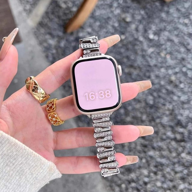 JBAILI Armband für Apple Watch, Edelstahl, Silber, Damen, Kristall - Bild 1