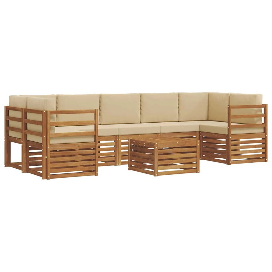 vidaXL Sofagarnitur 8-teilig aus Massivholz Akazie in Natur und Beige mit Polsterung und Armlehnen im L-Shape Design - Bild 2