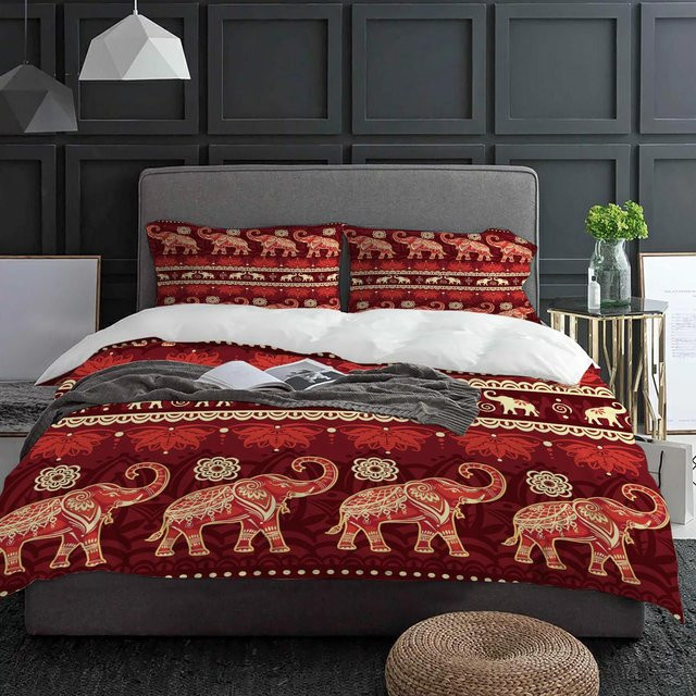 Lodestar Bettwäsche Set 3-teilig mit Elefanten und Blumen in Rot, Microfaser, B/H: 172 x 218 cm - Bild 1
