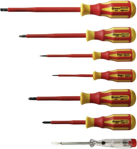 Connex Schraubendrehersatz aus Stahl, 7-teilig, Längsschlitz/PH/PZ, bunt - Bild 1