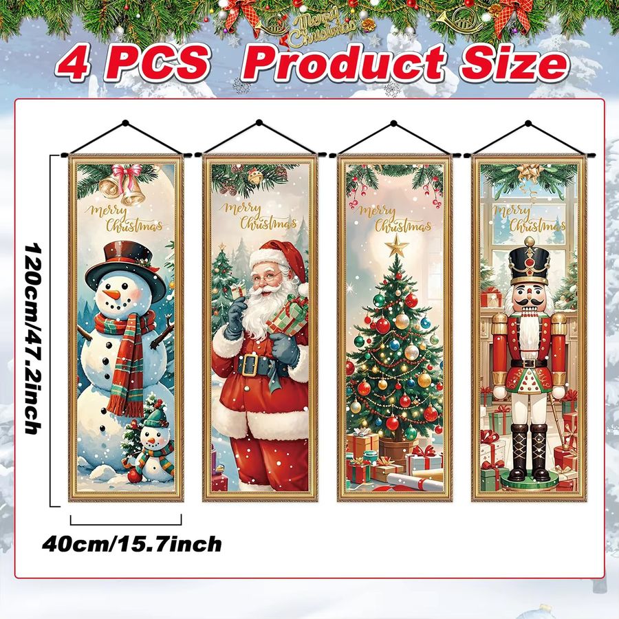 VIKAMA 4-teiliges Weihnachtsmann-Banner-Set im Vintage-Stil als dekorativer Hintergrund für deine Weihnachtsdekoration - Bild 3