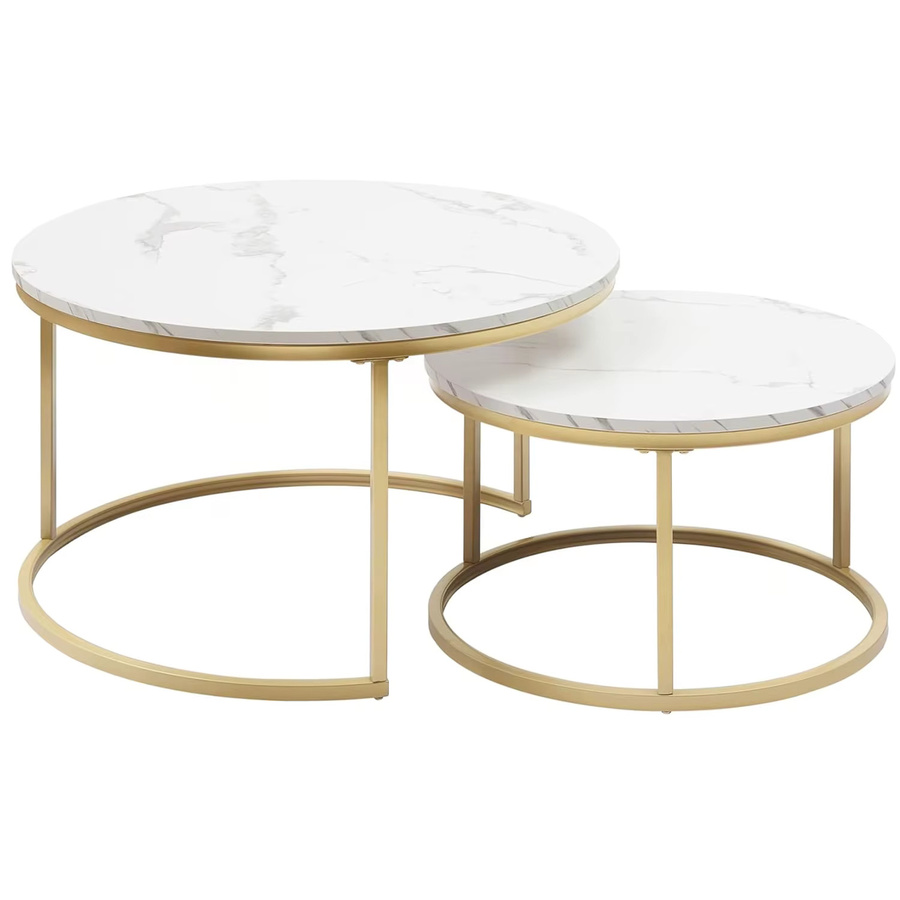 2er Set runde Couchtische von Okwish mit MDF-Platte und Metallgestell in Schwarz oder Weiß - Bild 2