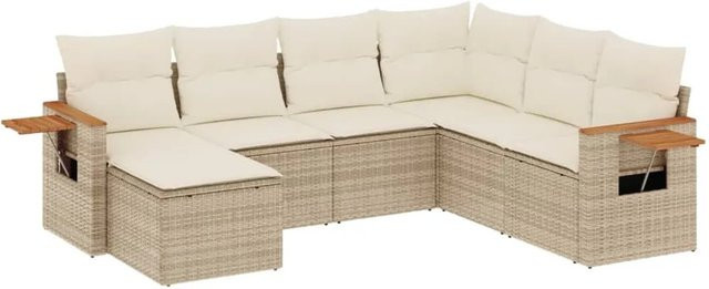 vidaXL 7-teilige Garten-Sofagarnitur aus Poly-Rattan und Akazienholz in Beige und Cremeweiß - Bild 1