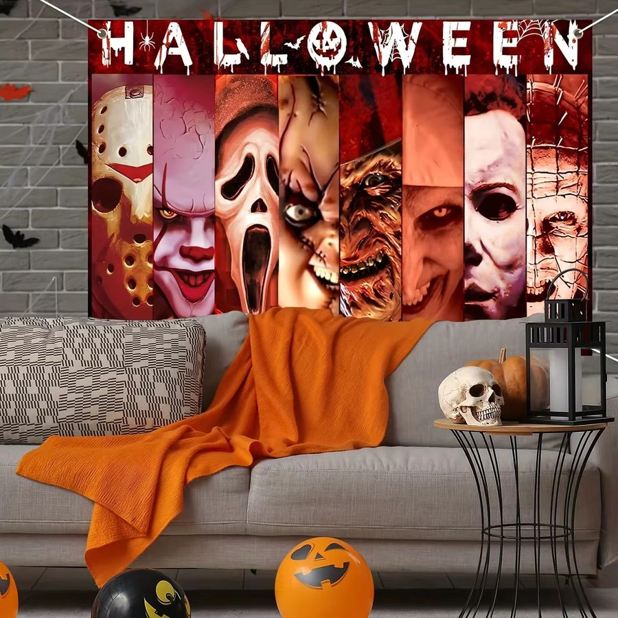 VIKAMA Halloween Party Hintergrund Wanddekoration mit Ösen für Horror-Themen im Innen- und Außenbereich aus Polyester - Bild 2