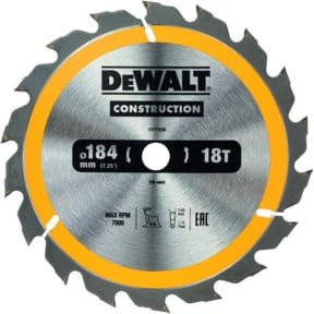 DeWalt Kreissägeblatt für Handkreissägen, Durchmesser: 184 mm, Bohrung: 16 mm, Farbe: Silber - Bild 1