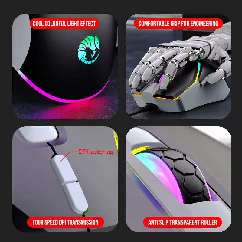 AIHUMAO G708 Gaming-Maus mit LED-Hintergrundbeleuchtung, optische USB-Maus in Schwarz - Bild 2