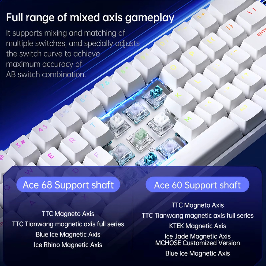 MCHOSE ACE 68 Gaming-Tastatur mit Hall-Effekt Magnetschaltern, 8 kHz Polling Rate und Low-Latency-Modus, Weiß/Blau - Bild 3