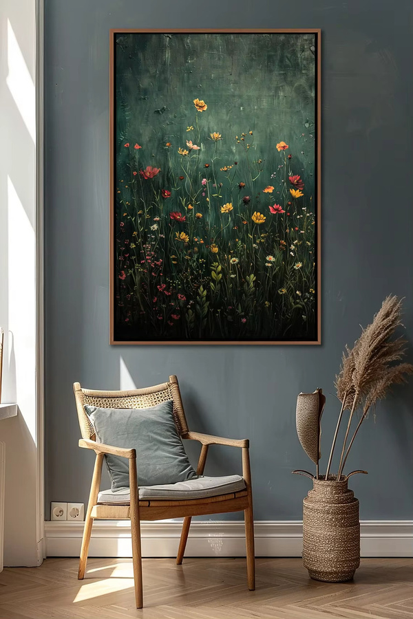 SHENCHEN Wandkunst Wildblumenfeld als Vintage botanische Landschaft auf Leinwand, Mehrfarbig, Rechteckig - Bild 3