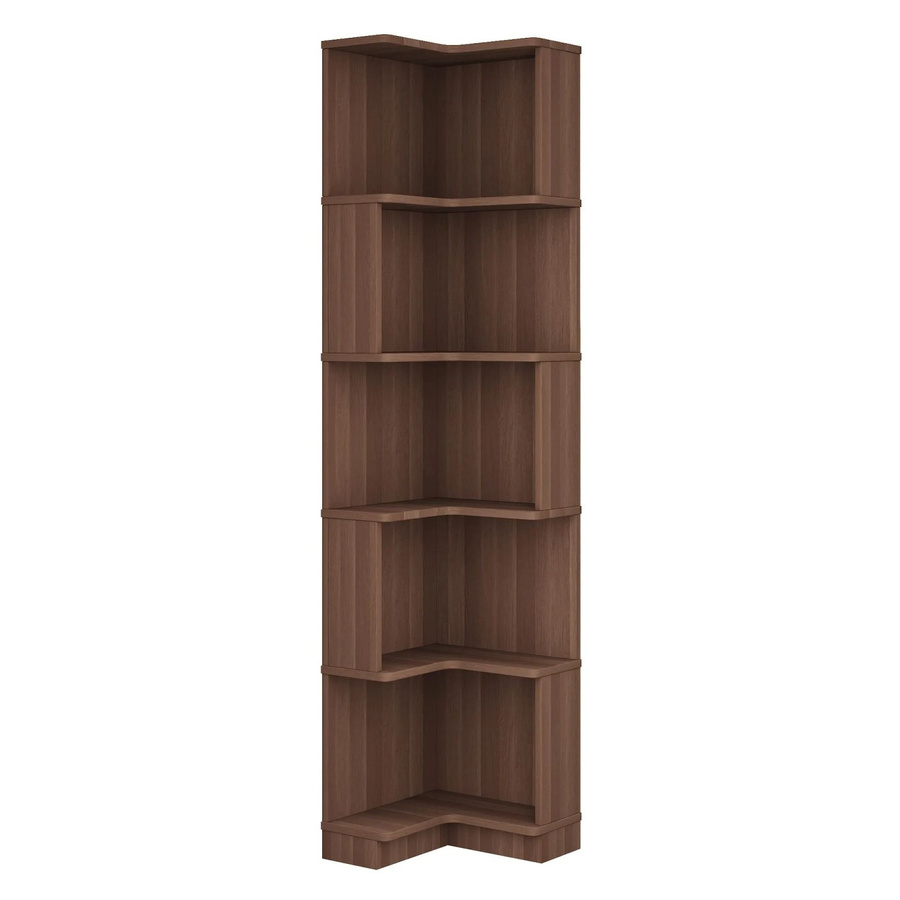 PXloue Eckbücherregal in Braun mit LED-Beleuchtung, modernes L-Form Regal aus MDF mit fünf Ablagen, B/T/H: 63,5 x 45 x 175 cm - Bild 2